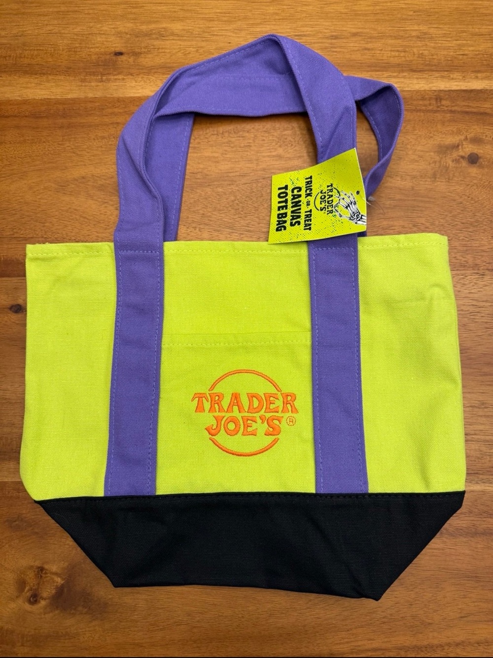 NWT Trader Joes Mini Halloween Canvas Tote Bag Green Multi Limited Edition
